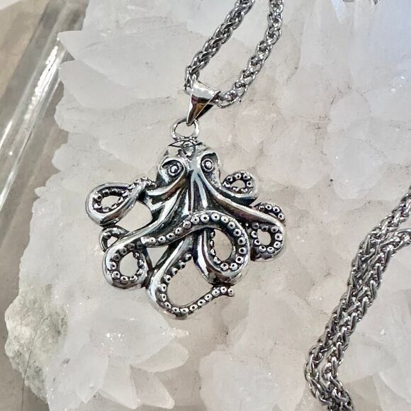 Sterling Silver Octopus Necklace – Oxidized Finish - Picture 2 of 6